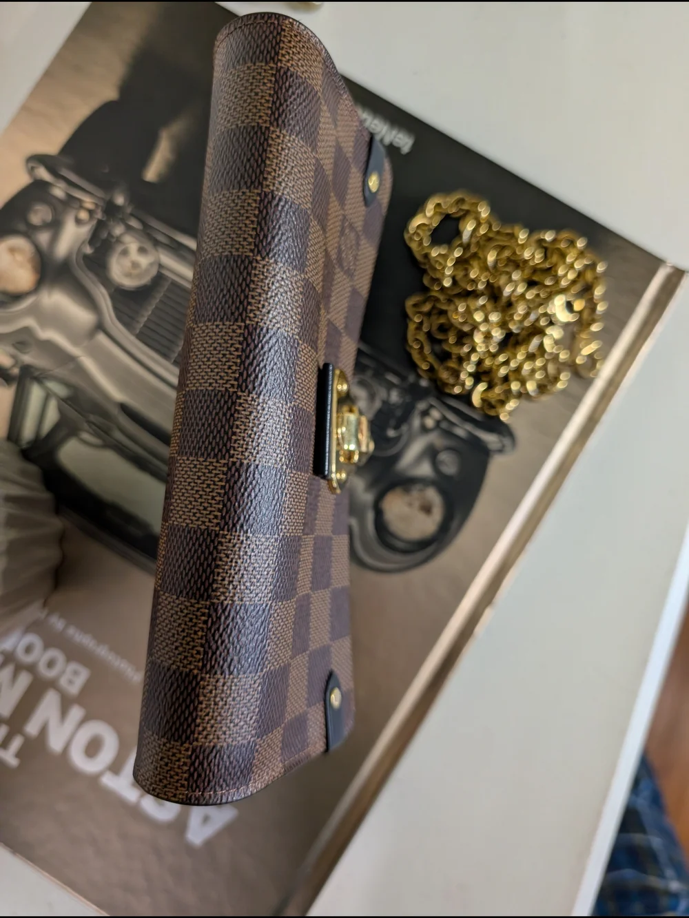 Louis Vuitton Brown Damier Ebène and Black Envelope Crossbody with Gold Hardware - Picture 6 of 16